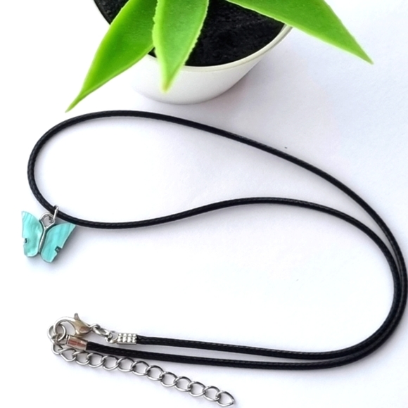 Necklace | Turquoise Butterfly Pendant | Black Cord with Silver Clasp 🦋 - Picture 6 of 6